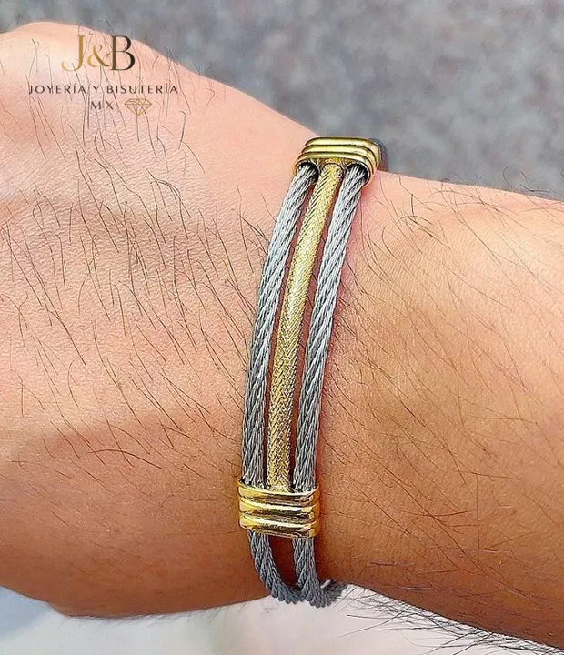 Brazalete Acero Trenzado Unisex Pulsera Color Oro Plata