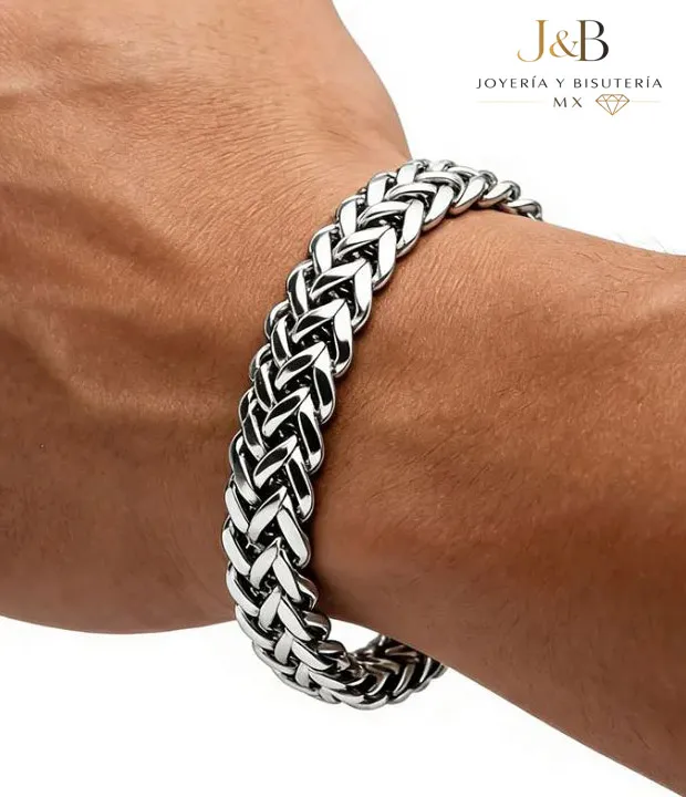 Pulsera de Acero Inoxidable Hombre Trenzada Doble Eslabón - Imagen 2