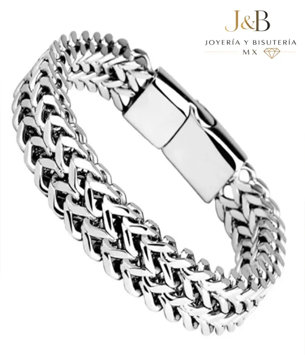 Pulsera de Acero Inoxidable Hombre Trenzada Doble Eslabón - Imagen 3