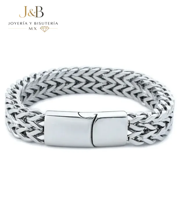 Pulsera de Acero Inoxidable Hombre Trenzada Doble Eslabón - Imagen 4