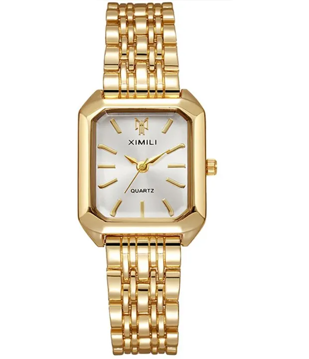 Reloj para Dama Cuadrado Dorado Acero Moda Cuarzo