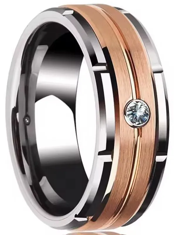 Anillo Dorado para Hombre con Zirconia Elegante