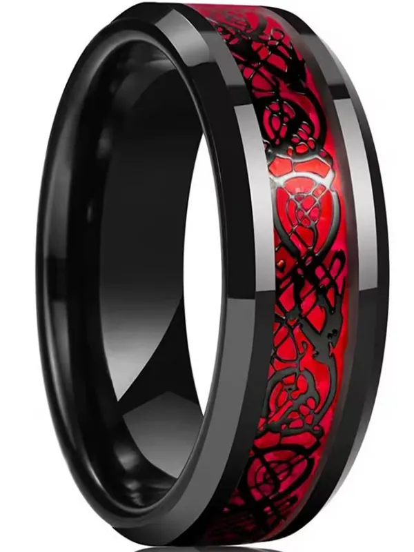 Anillo Rojo de Tungsteno Diseño Celta Hombre