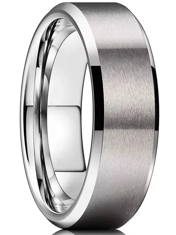 Anillo de Tungsteno Plateado Mate para Hombre