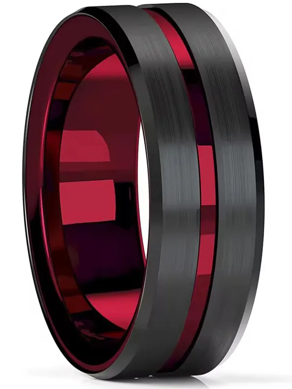 Anillo para Hombre Rojo con Bisel Negro Acero Inoxidable